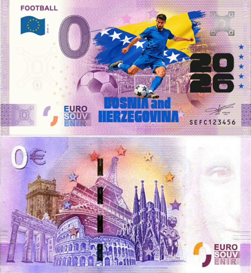 Banconota 0 Euro Football 2026 - Bosnia ed Erzegovina (COLORATA) -  Italia - 2026 