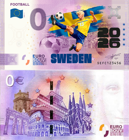 Banconota 0 Euro Football 2026 - Svezia (COLORATA) -  Italia - 2026 