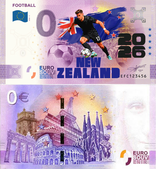 Banconota 0 Euro Football 2026 - Nuova Zelanda (COLORATA) -  Italia - 2026 