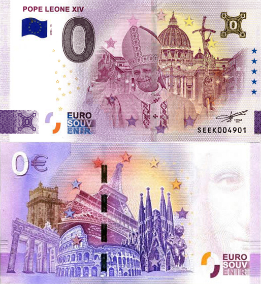 Banconota 0 Euro Pope Leone XIV - Ologramma Gold -  Italia - 2026 