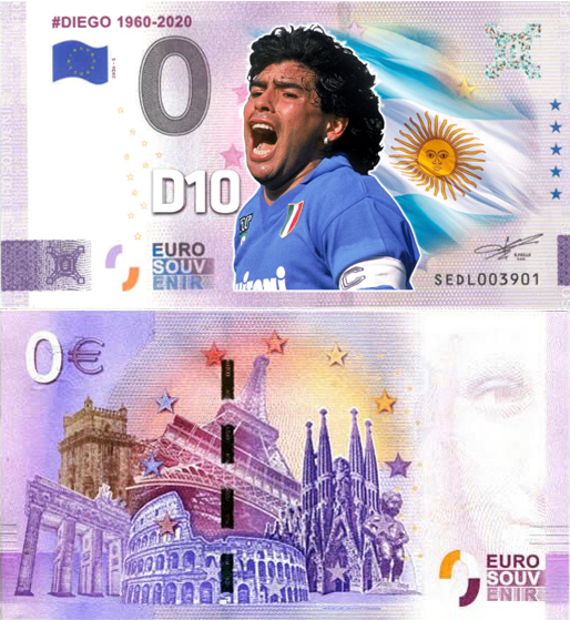 Banconota 0 Euro #Diego 1960-2020 (COLORATA) -  Italia - 2026 