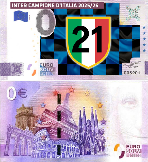 Banconota 0 Euro Inter Campione d'Italia 2025/26 - Scudetto -  Italia - 2026 