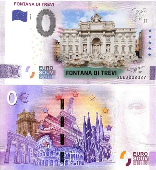 Banconota 0 Euro Fontana di Trevi (COLORATA) -  Italia - 2026 