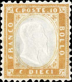Francobollo Effigie di Vittorio Emanuele II in Rilievo Entro un Ovale -  1862