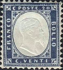 Francobollo Effigie di Vittorio Emanuele II in Rilievo Entro un Ovale -  1862