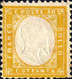 Francobollo Effigie di Vittorio Emanuele II in Rilievo Entro un Ovale -  1862