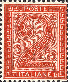 Francobollo Cifra con ornamenti in cornice rettangolare -  1865