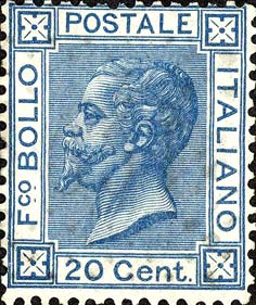 Francobollo Effigie di Vittorio Emanuele II in Cornice Rettangolare -  1867