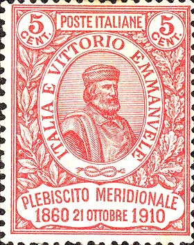 Francobollo Effigie di Giuseppe Garibaldi Volta a Destra -  1910