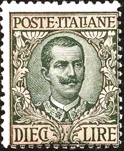 Francobollo Effigie di Vittorio Emanuele III e Ornamenti Floreali -  1910