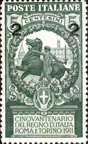 Francobollo Cavaliere Armato, sullo Sfondo Mole Antonelliana e Palazzo del Campidoglio -  1913