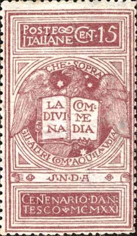 Francobollo Aquila che Tiene la Divina Commedia -  1921