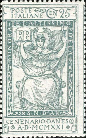 Francobollo Figura d'Italia Davanti alla Bandiera -  1921