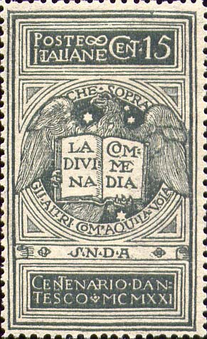 Francobollo Aquila che Tiene la Divina Commedia -  1921