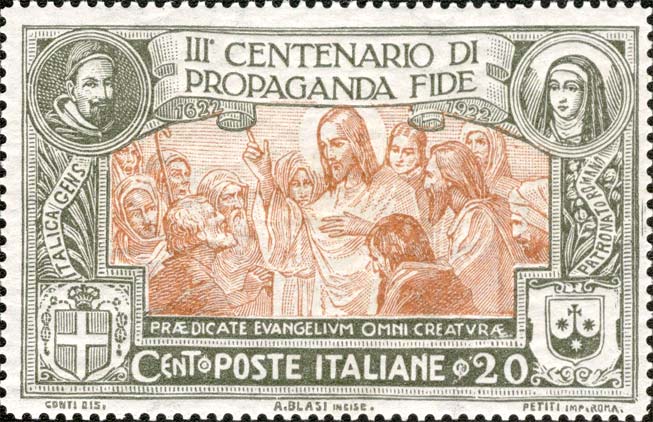 Francobollo Gesù Invia gli Apostoli a Predicare il Vangelo, Effigie di Santa Teresa d'Avila -  1923
