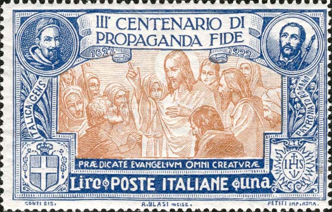 Francobollo Gesù Invia gli Apostoli a Predicare il Vangelo, Effigie di San Francesco Saverio -  1923