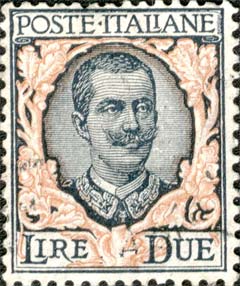 Francobollo Effigie di Vittorio Emanuele III e Ornamenti Floreali -  1923
