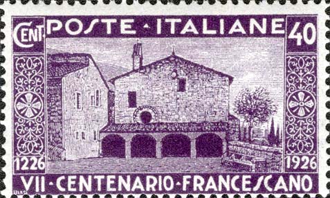 Francobollo Chiesa e Convento San Damiano, ad Assisi -  1926