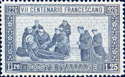 Francobollo Morte di San Francesco d'Assisi (Dentellatura: 13½) -  1926