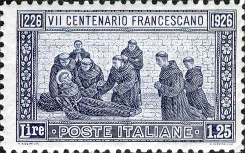 Francobollo Morte di San Francesco d'Assisi (Dentellatura: 11) -  1926
