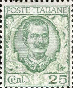 Francobollo Effigie di Vittorio Emanuele III e Ornamenti Floreali -  1926