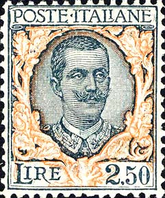 Francobollo Effigie di Vittorio Emanuele III e Ornamenti Floreali -  1926