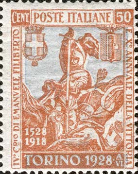 Francobollo Emanuele Filiberto Affiancato da un Fante di Guerra -  1928