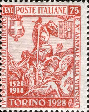 Francobollo Emanuele Filiberto Affiancato da un Fante di Guerra -  1928
