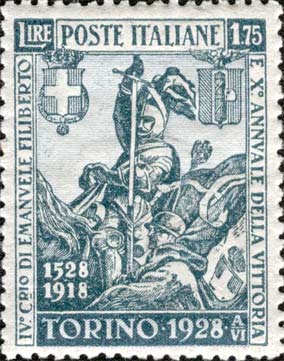 Francobollo Emanuele Filiberto Affiancato da un Fante di Guerra -  1928