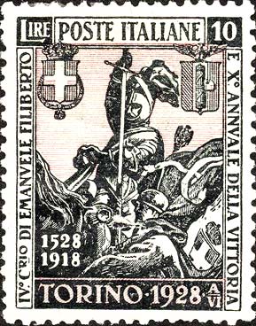 Francobollo Emanuele Filiberto Affiancato da un Fante di Guerra -  1928