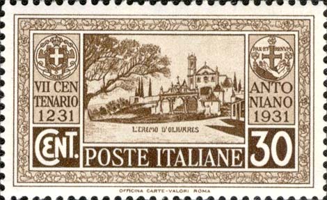 Francobollo Eremo di Olivares -  1931