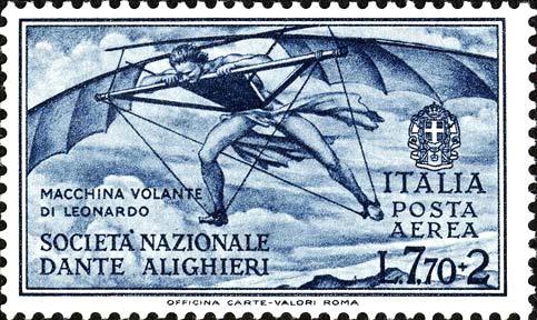 Francobollo Macchina Volante Disegnata da Leonardo da Vinci -  1932