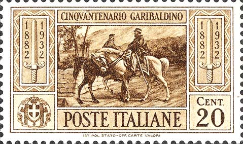Francobollo Incontro a Teano tra Garibaldi e Vittorio Emanuele II -  1932