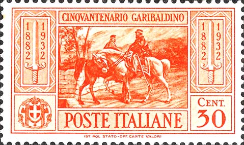 Francobollo Incontro a Teano tra Garibaldi e Vittorio Emanuele II -  1932