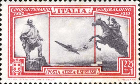 Francobollo Idrovolante, Monumento a Giuseppe Garibaldi e Monumento ad Anita Garibaldi -  1932