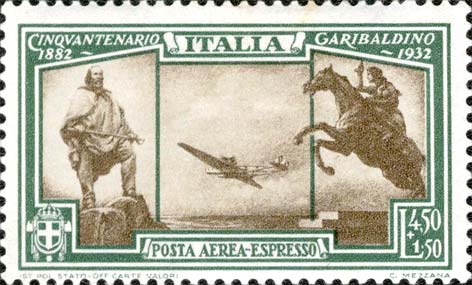 Francobollo Idrovolante, Monumento a Giuseppe Garibaldi e Monumento ad Anita Garibaldi -  1932