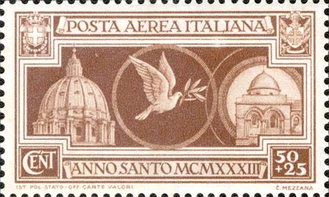 Francobollo Basilica di San Pietro, Colomba e Chiesa del Santo Sepolcro -  1933