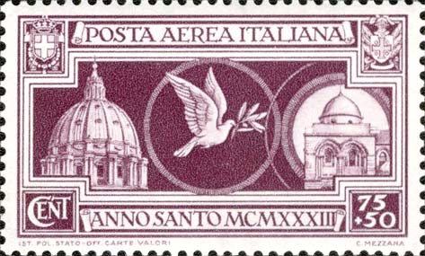 Francobollo Basilica di San Pietro, Colomba e Chiesa del Santo Sepolcro -  1933