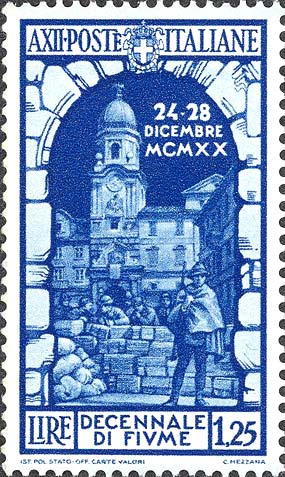Francobollo Campanile di San Vito, a Fiume -  1934