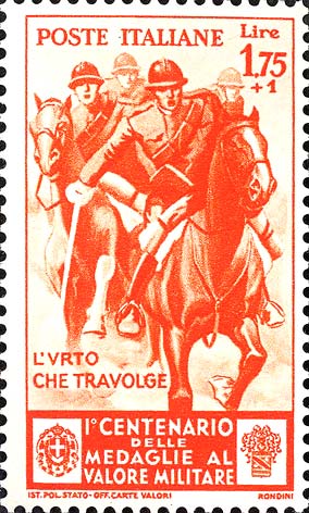 Francobollo Cavalleria, "l'Urto che Travolge" -  1934
