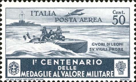 Francobollo Mas, "Cuori di Leoni su Vigili Prore" -  1934