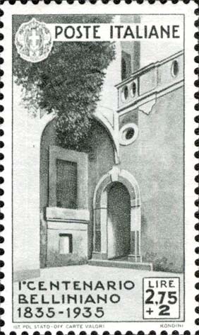 Francobollo Casa Natale di Bellini, a Catania -  1935