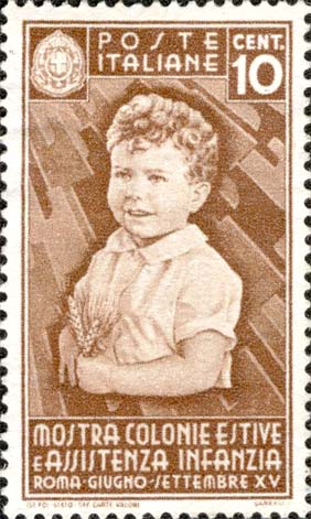 Francobollo Bambino con Spighe in Mano -  1937