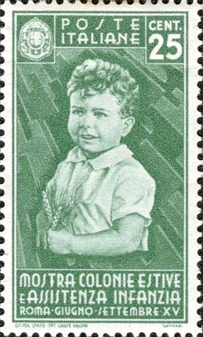Francobollo Bambino con Spighe in Mano -  1937