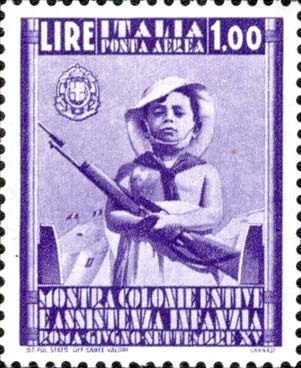 Francobollo Bambino con Fucile in Mano -  1937