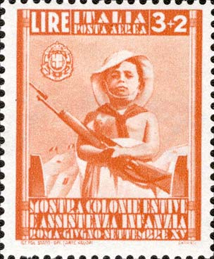 Francobollo Bambino con Fucile in Mano -  1937