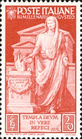 Francobollo Ricostruzione dei Templi a Roma -  1937