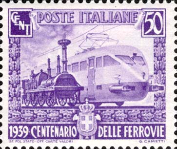 Francobollo Locomotiva Moderna e Locomotiva della Ferrovia Napoli Portici -  1939