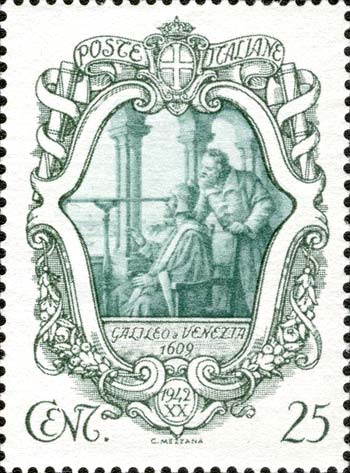 Francobollo Galileo Prova il Cannocchiale a Venezia -  1942