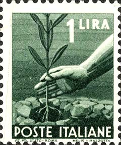 Francobollo Mano che Pianta un Ulivo -  1945